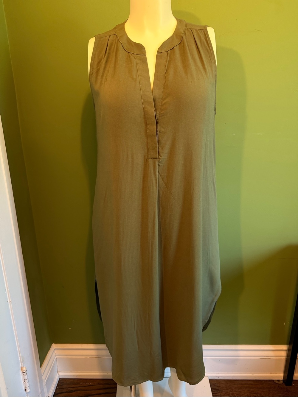 Violet B Sleeveless Olive Green Shift Dress